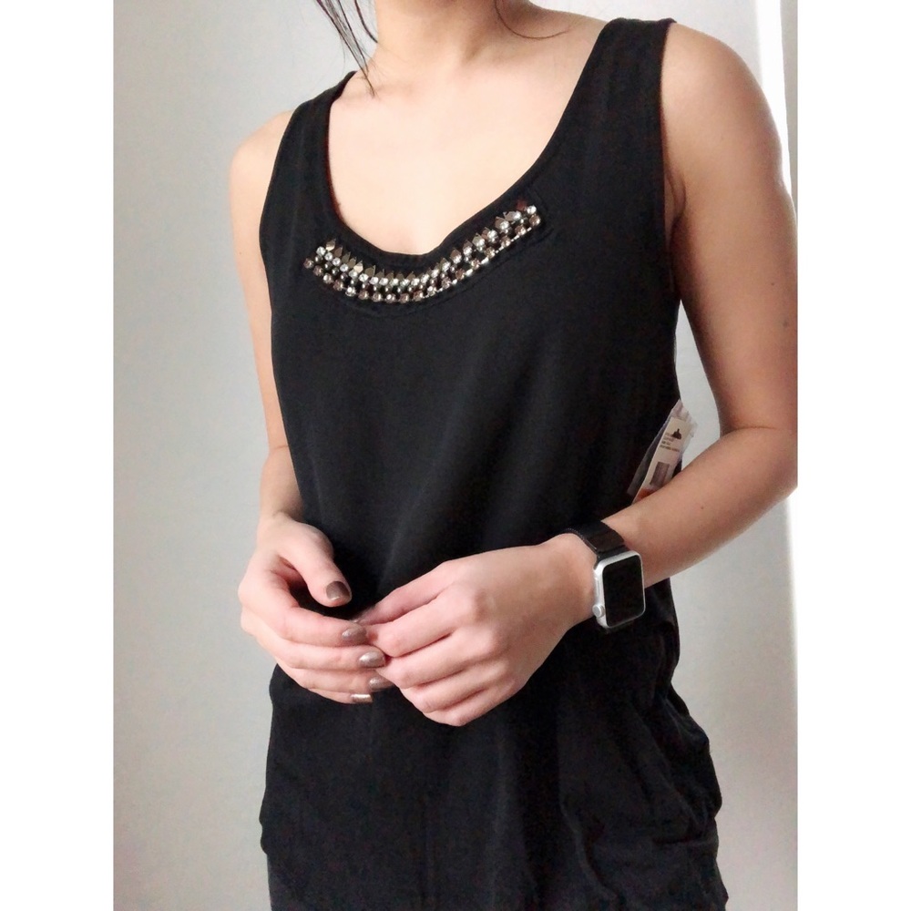 NEW black sleeveless rhinestone collar dress top